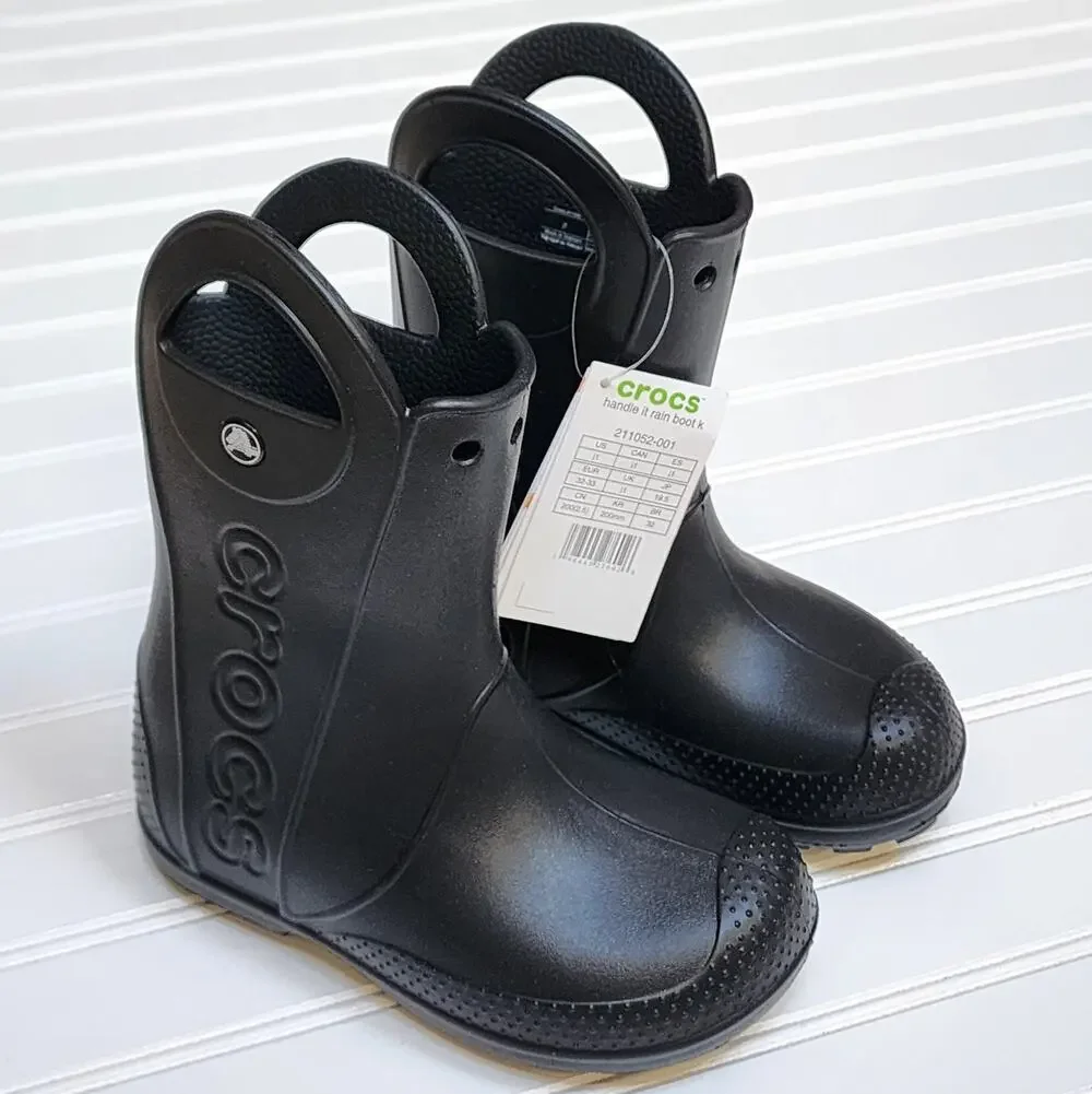 NWT Crocs Kids Black Handle It Rain Boots Size 1 Kids